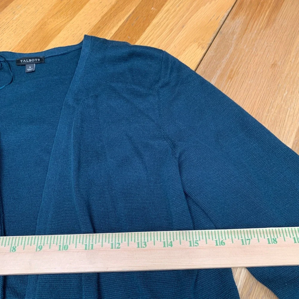 Talbots Womens‎ Small Teal Blue Cotton Modal Longline Open Front Duster Cardigan